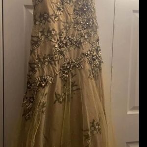 Rina diMontella Gold Floral High Low Dress